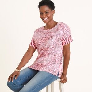 Chico's Pink Red Striped Geometric Print Modal Blend Tshirt Women's Size 3 - XL